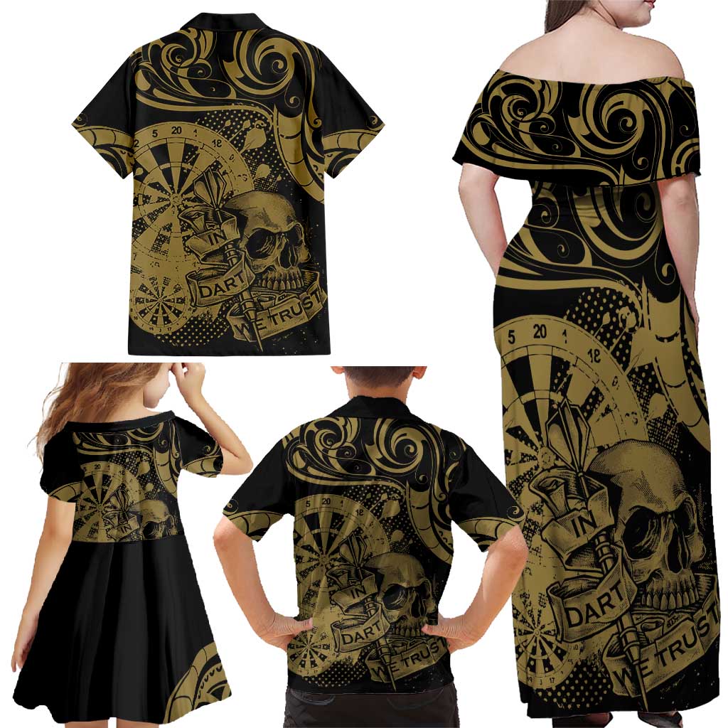 New Zealand Darts Family Matching Off Shoulder Maxi Dress and Hawaiian Shirt Skull In Dart We Trust Maori Pattern - Aussie Hoodie