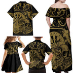 New Zealand Darts Family Matching Off Shoulder Maxi Dress and Hawaiian Shirt Skull In Dart We Trust Maori Pattern - Aussie Hoodie