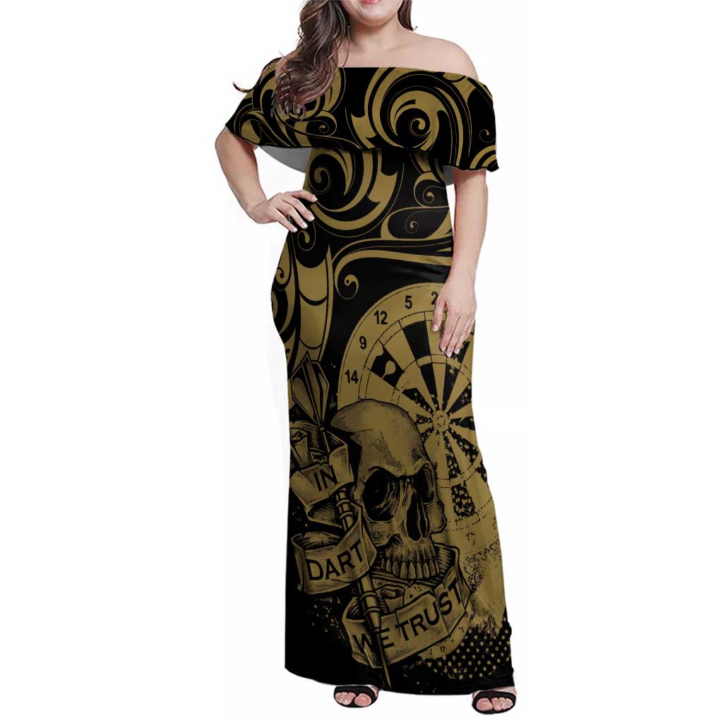 New Zealand Darts Family Matching Off Shoulder Maxi Dress and Hawaiian Shirt Skull In Dart We Trust Maori Pattern - Aussie Hoodie