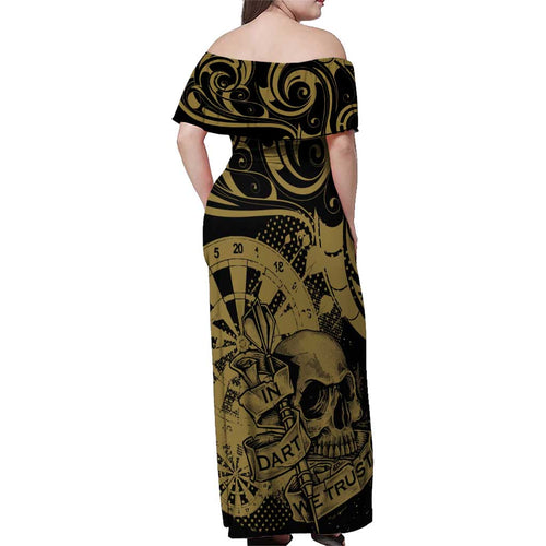 New Zealand Darts Family Matching Off Shoulder Maxi Dress and Hawaiian Shirt Skull In Dart We Trust Maori Pattern - Aussie Hoodie