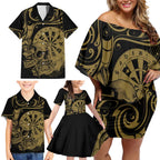 New Zealand Darts Family Matching Off Shoulder Short Dress and Hawaiian Shirt Skull In Dart We Trust Maori Pattern - Aussie Hoodie