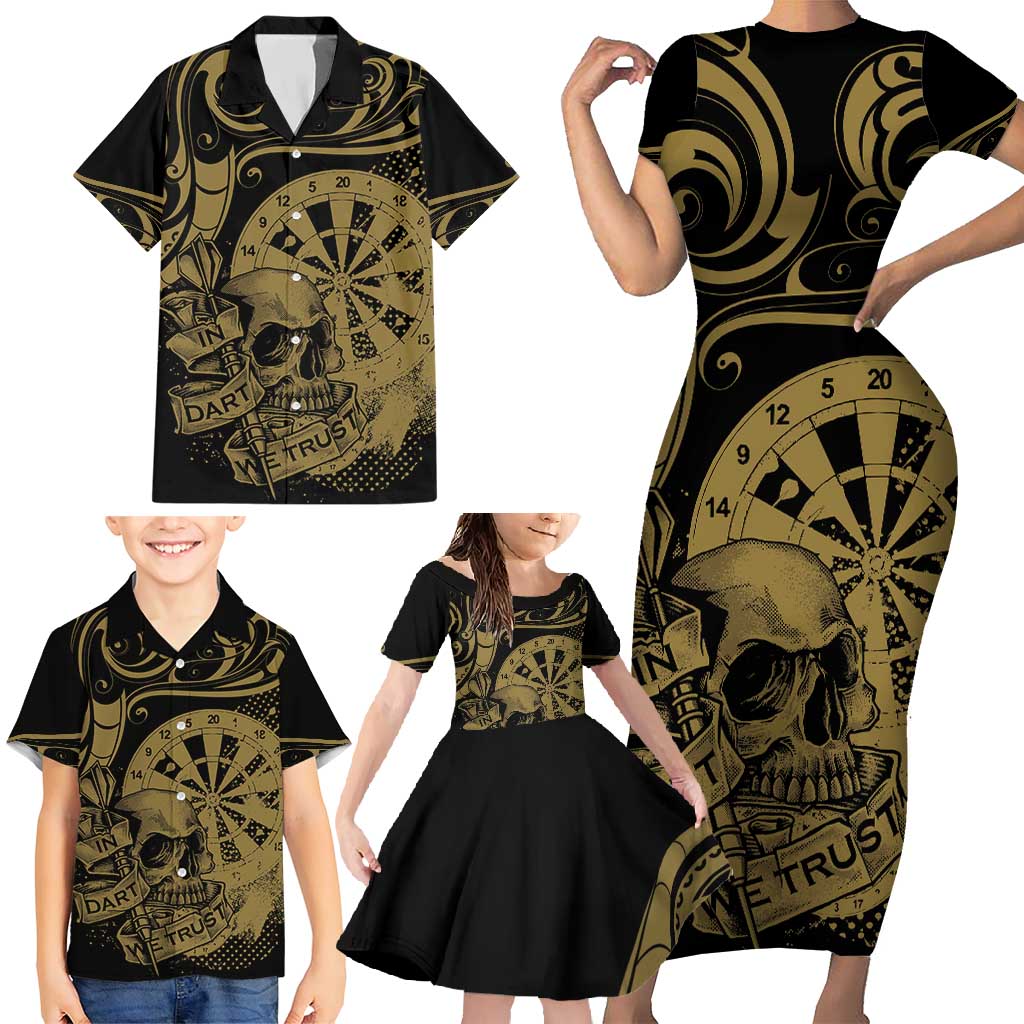 New Zealand Darts Family Matching Short Sleeve Bodycon Dress and Hawaiian Shirt Skull In Dart We Trust Maori Pattern - Aussie Hoodie