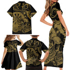 New Zealand Darts Family Matching Short Sleeve Bodycon Dress and Hawaiian Shirt Skull In Dart We Trust Maori Pattern - Aussie Hoodie