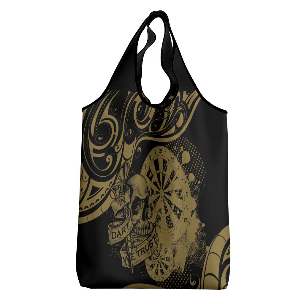 New Zealand Darts Grocery Bag Skull In Dart We Trust Maori Pattern - Aussie Hoodie