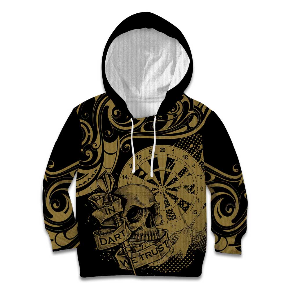 New Zealand Darts Kid Hoodie Skull In Dart We Trust Maori Pattern - Aussie Hoodie