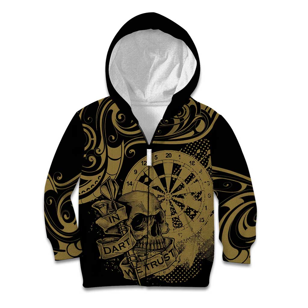 New Zealand Darts Kid Hoodie Skull In Dart We Trust Maori Pattern - Aussie Hoodie