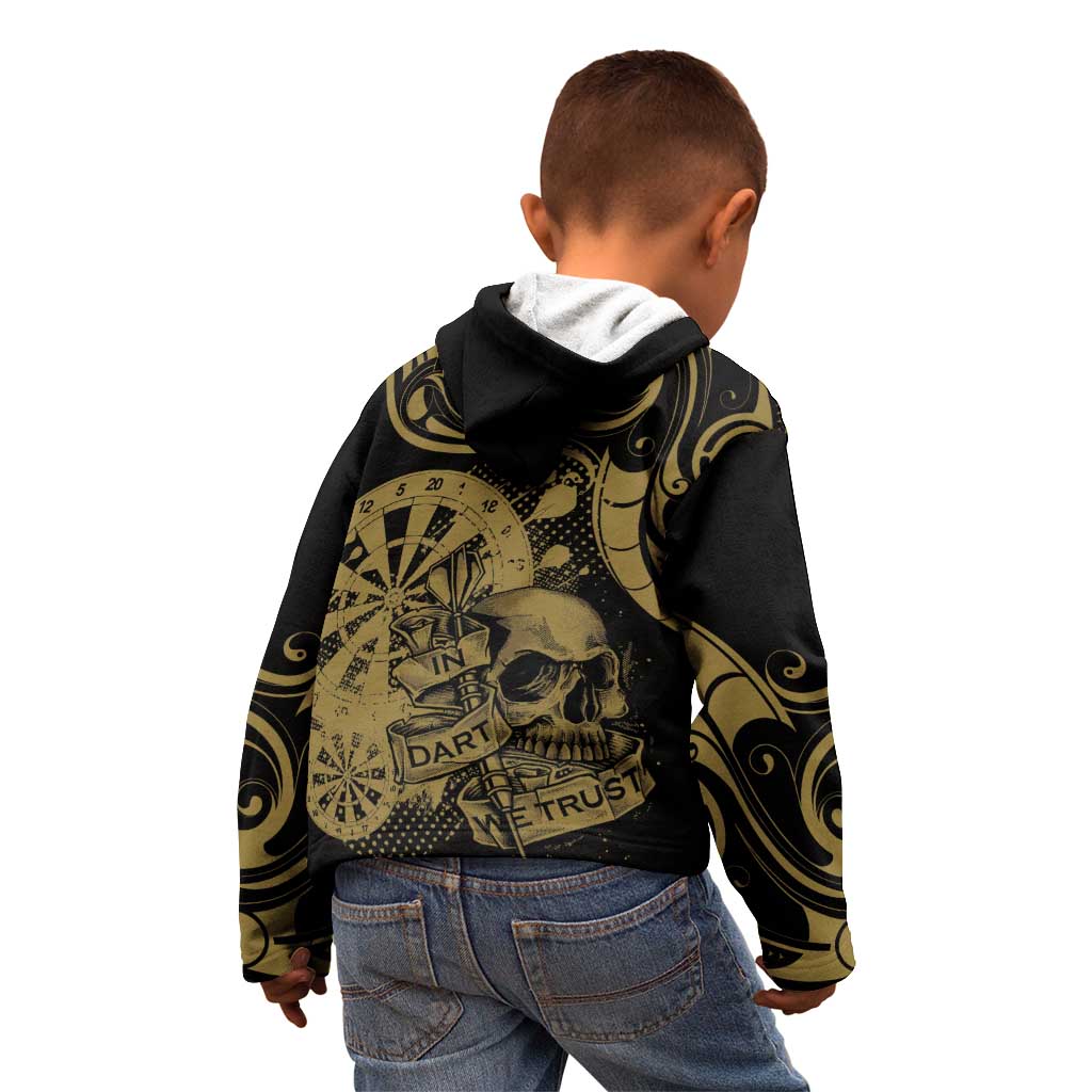 New Zealand Darts Kid Hoodie Skull In Dart We Trust Maori Pattern - Aussie Hoodie