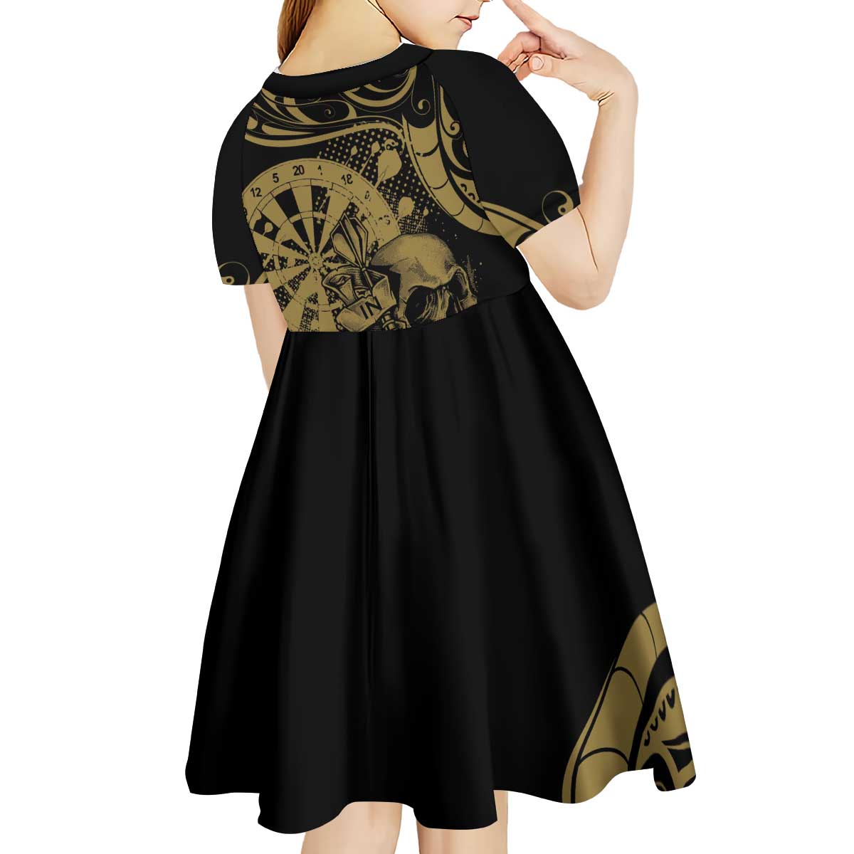 New Zealand Darts Kid Short Sleeve Dress Skull In Dart We Trust Maori Pattern - Aussie Hoodie
