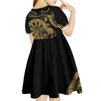 New Zealand Darts Kid Short Sleeve Dress Skull In Dart We Trust Maori Pattern - Aussie Hoodie