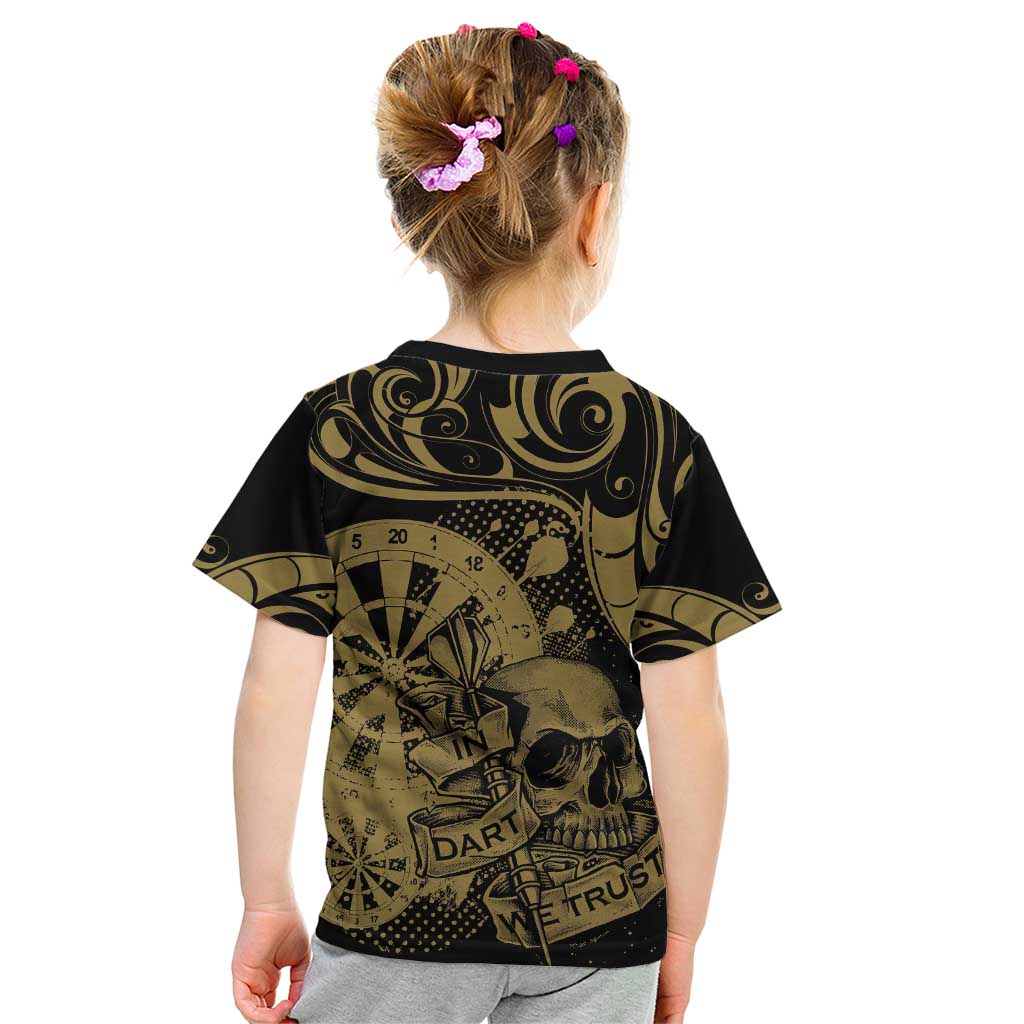 New Zealand Darts Kid T Shirt Skull In Dart We Trust Maori Pattern - Aussie Hoodie