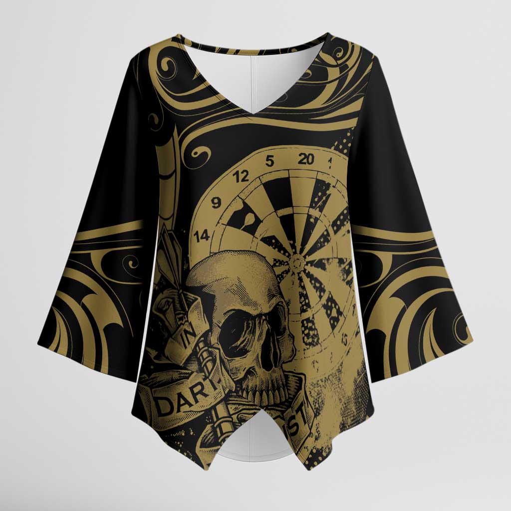 New Zealand Darts Kimono Sleeve Blouse Skull In Dart We Trust Maori Pattern - Aussie Hoodie