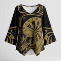 New Zealand Darts Kimono Sleeve Blouse Skull In Dart We Trust Maori Pattern - Aussie Hoodie