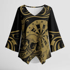 New Zealand Darts Kimono Sleeve Blouse Skull In Dart We Trust Maori Pattern - Aussie Hoodie