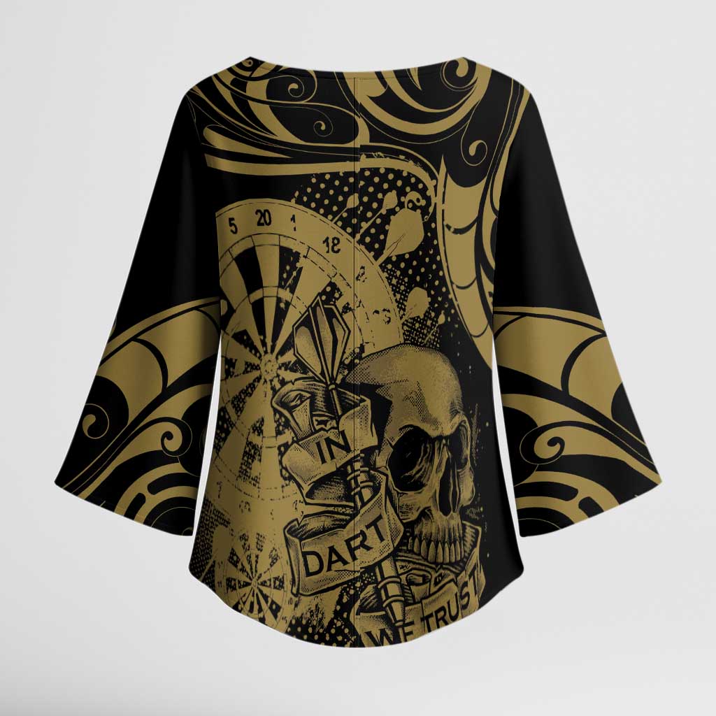 New Zealand Darts Kimono Sleeve Blouse Skull In Dart We Trust Maori Pattern - Aussie Hoodie