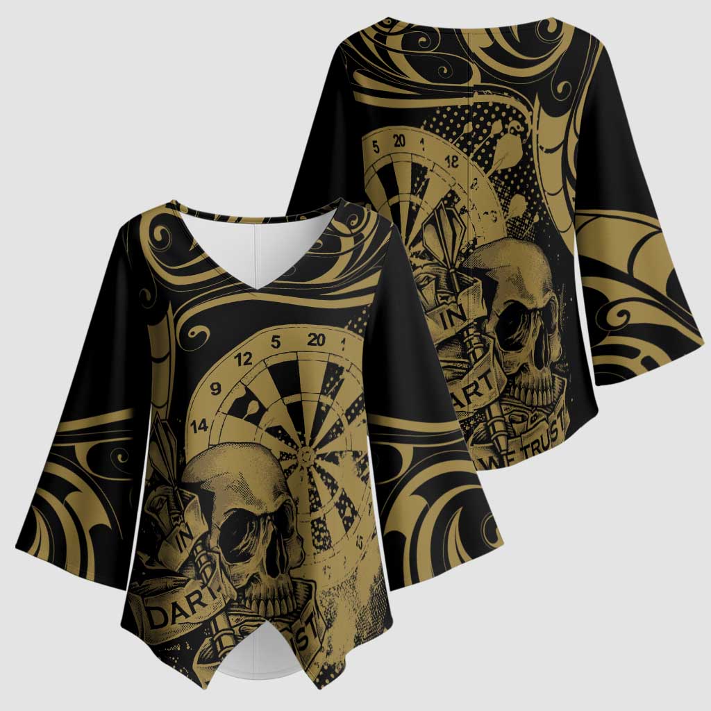 New Zealand Darts Kimono Sleeve Blouse Skull In Dart We Trust Maori Pattern - Aussie Hoodie
