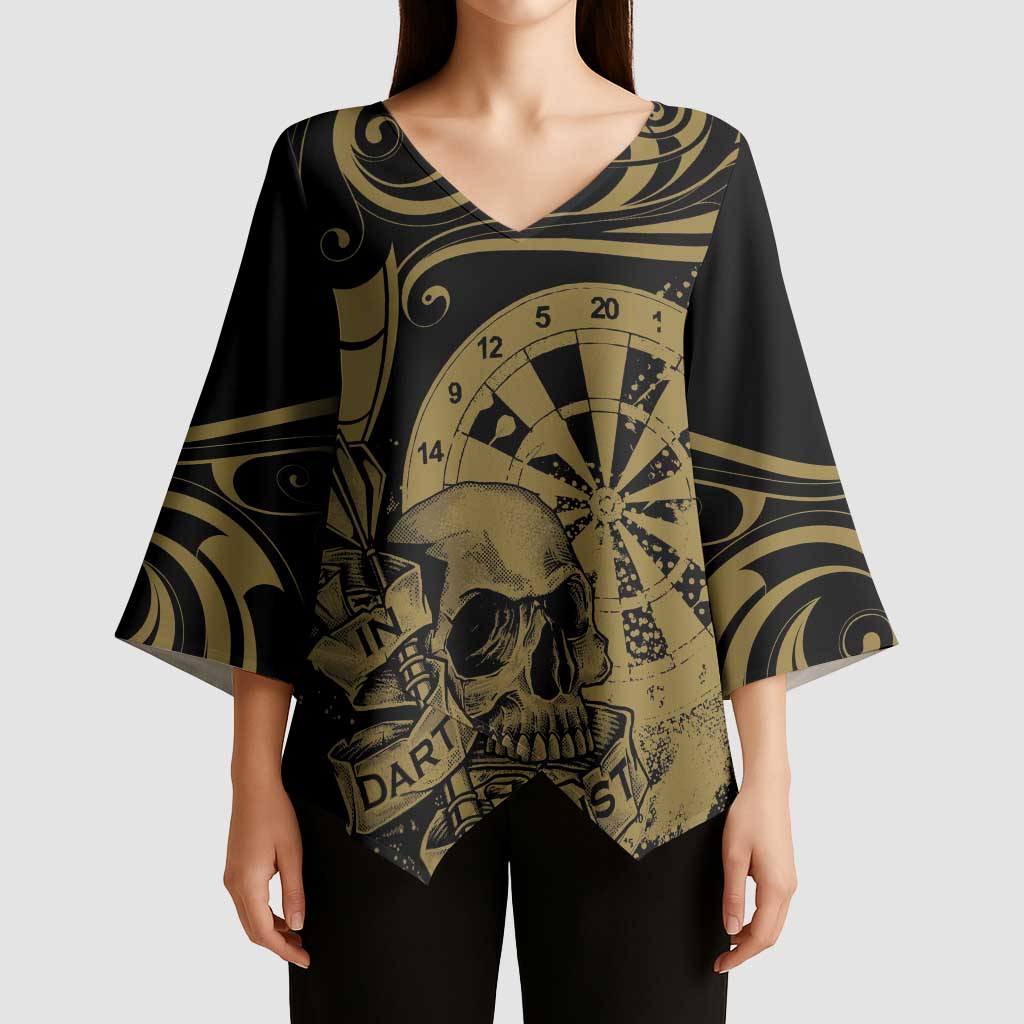 New Zealand Darts Kimono Sleeve Blouse Skull In Dart We Trust Maori Pattern - Aussie Hoodie