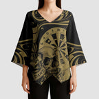 New Zealand Darts Kimono Sleeve Blouse Skull In Dart We Trust Maori Pattern - Aussie Hoodie