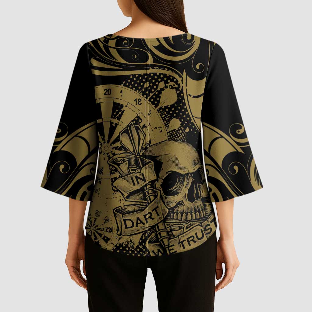 New Zealand Darts Kimono Sleeve Blouse Skull In Dart We Trust Maori Pattern - Aussie Hoodie