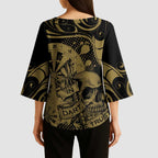 New Zealand Darts Kimono Sleeve Blouse Skull In Dart We Trust Maori Pattern - Aussie Hoodie