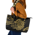 New Zealand Darts Leather Tote Bag Skull In Dart We Trust Maori Pattern - Aussie Hoodie