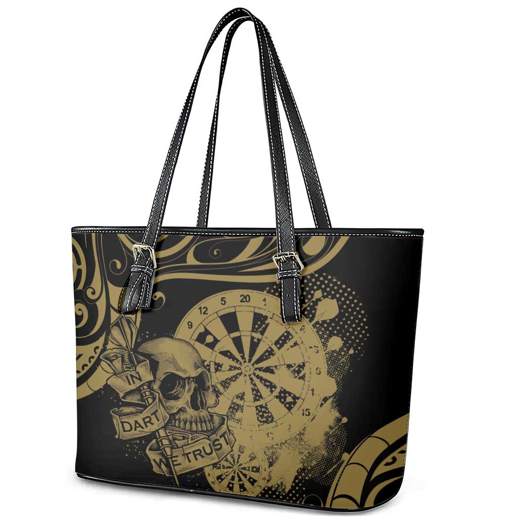 New Zealand Darts Leather Tote Bag Skull In Dart We Trust Maori Pattern - Aussie Hoodie