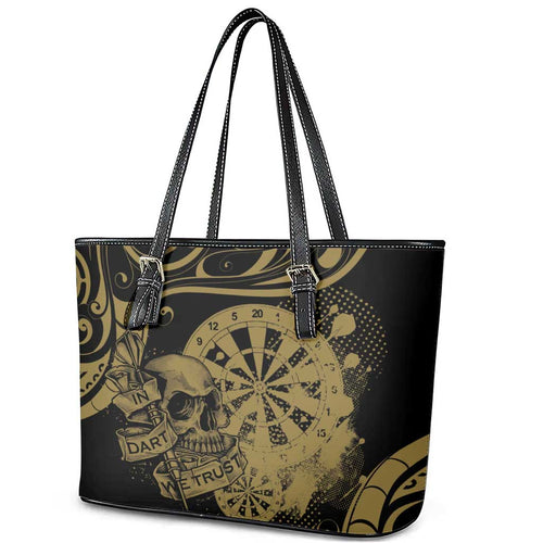 New Zealand Darts Leather Tote Bag Skull In Dart We Trust Maori Pattern - Aussie Hoodie