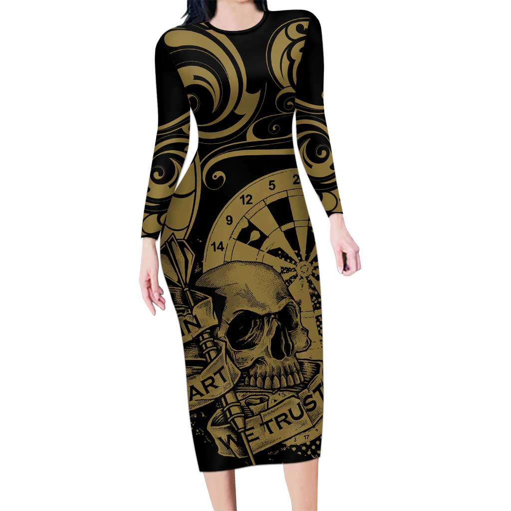 New Zealand Darts Long Sleeve Bodycon Dress Skull In Dart We Trust Maori Pattern - Aussie Hoodie