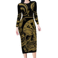 New Zealand Darts Long Sleeve Bodycon Dress Skull In Dart We Trust Maori Pattern - Aussie Hoodie
