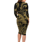 New Zealand Darts Long Sleeve Bodycon Dress Skull In Dart We Trust Maori Pattern - Aussie Hoodie
