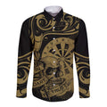 New Zealand Darts Long Sleeve Button Shirt Skull In Dart We Trust Maori Pattern - Aussie Hoodie
