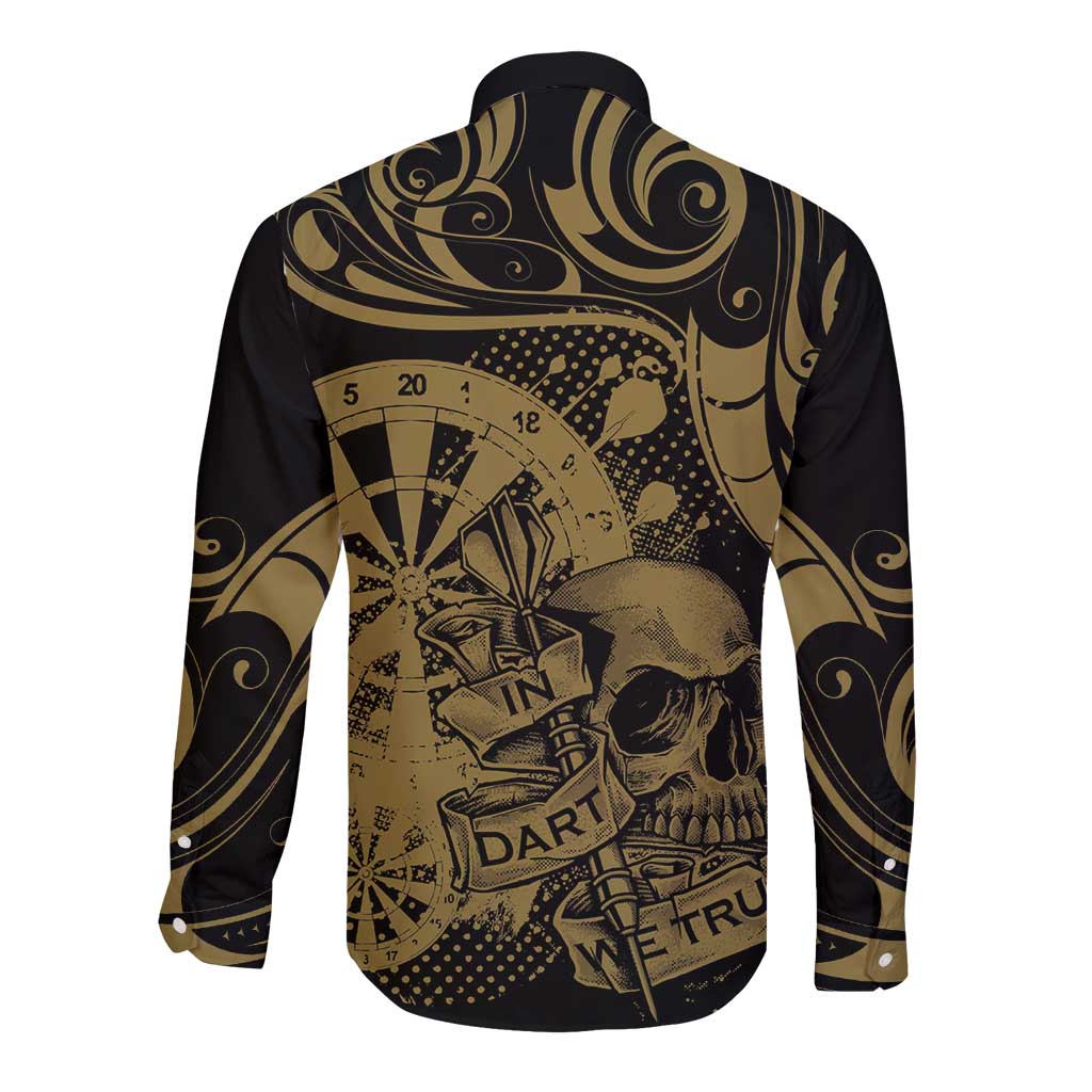 New Zealand Darts Long Sleeve Button Shirt Skull In Dart We Trust Maori Pattern - Aussie Hoodie