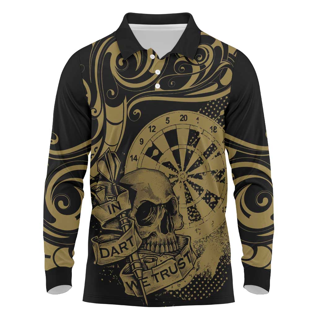 New Zealand Darts Long Sleeve Polo Shirt Skull In Dart We Trust Maori Pattern - Aussie Hoodie