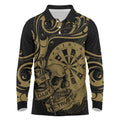 New Zealand Darts Long Sleeve Polo Shirt Skull In Dart We Trust Maori Pattern - Aussie Hoodie