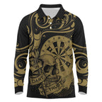 New Zealand Darts Long Sleeve Polo Shirt Skull In Dart We Trust Maori Pattern - Aussie Hoodie