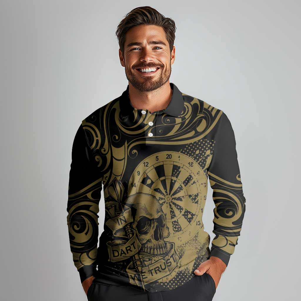 New Zealand Darts Long Sleeve Polo Shirt Skull In Dart We Trust Maori Pattern - Aussie Hoodie