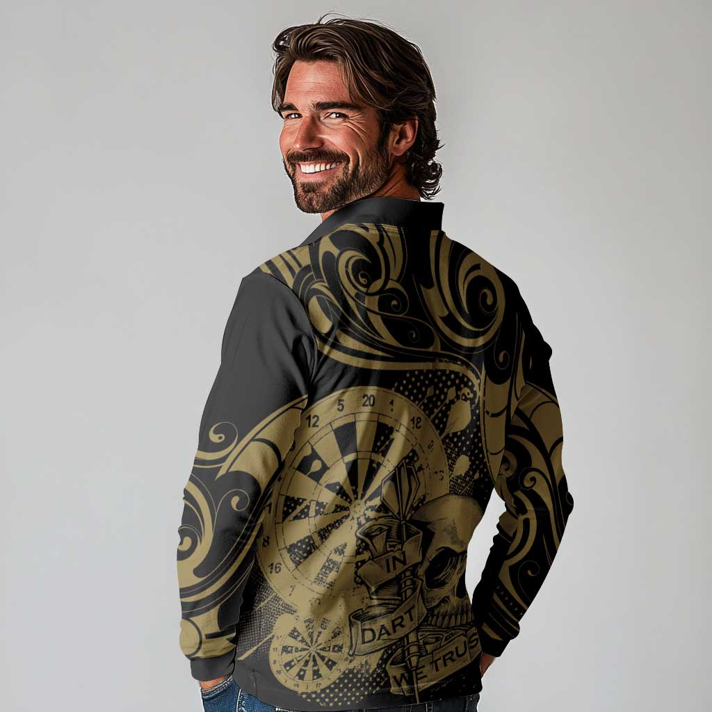 New Zealand Darts Long Sleeve Polo Shirt Skull In Dart We Trust Maori Pattern - Aussie Hoodie