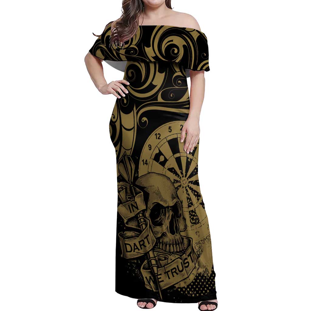 New Zealand Darts Off Shoulder Maxi Dress Skull In Dart We Trust Maori Pattern - Aussie Hoodie