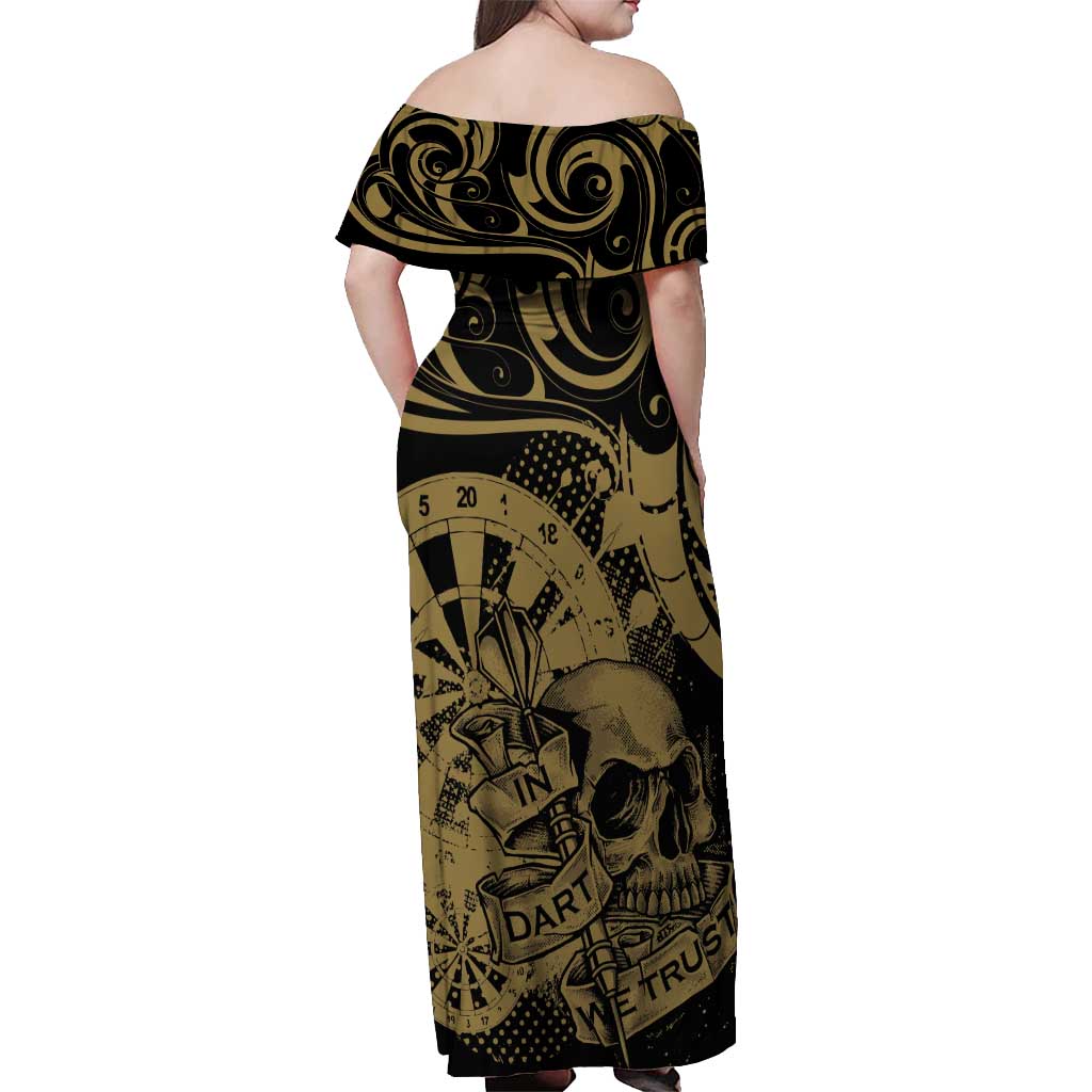 New Zealand Darts Off Shoulder Maxi Dress Skull In Dart We Trust Maori Pattern - Aussie Hoodie