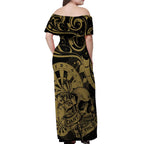 New Zealand Darts Off Shoulder Maxi Dress Skull In Dart We Trust Maori Pattern - Aussie Hoodie