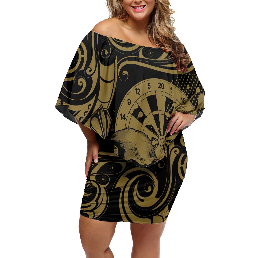 New Zealand Darts Off Shoulder Short Dress Skull In Dart We Trust Maori Pattern - Aussie Hoodie
