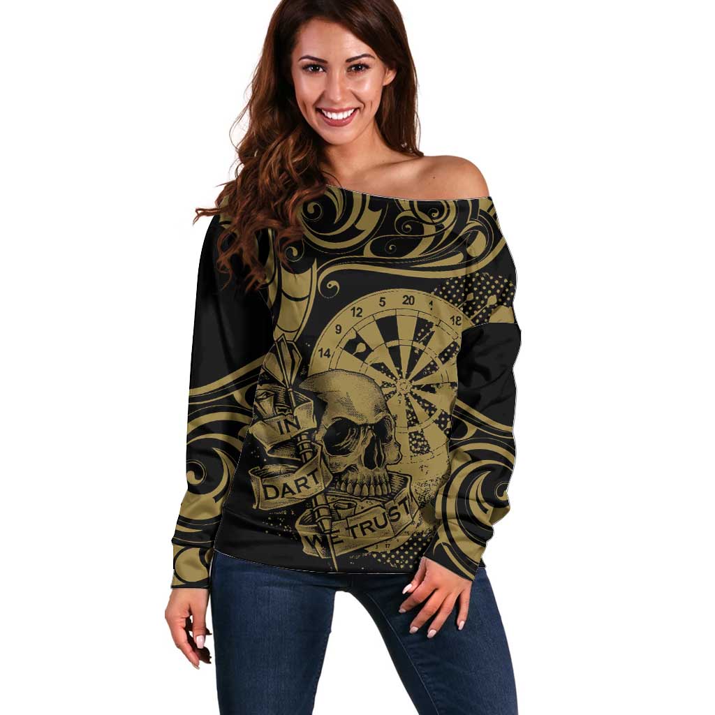 New Zealand Darts Off Shoulder Sweater Skull In Dart We Trust Maori Pattern - Aussie Hoodie