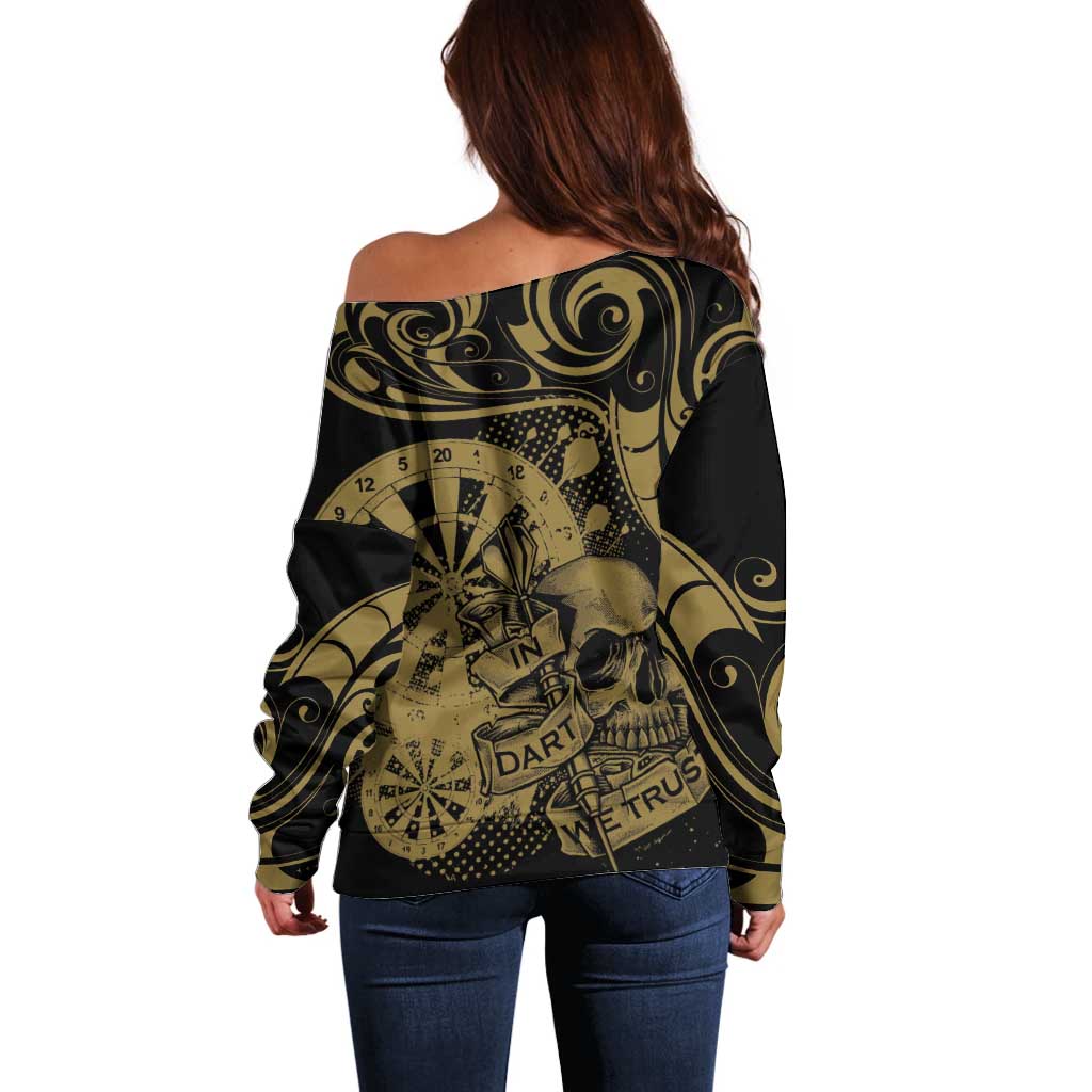 New Zealand Darts Off Shoulder Sweater Skull In Dart We Trust Maori Pattern - Aussie Hoodie