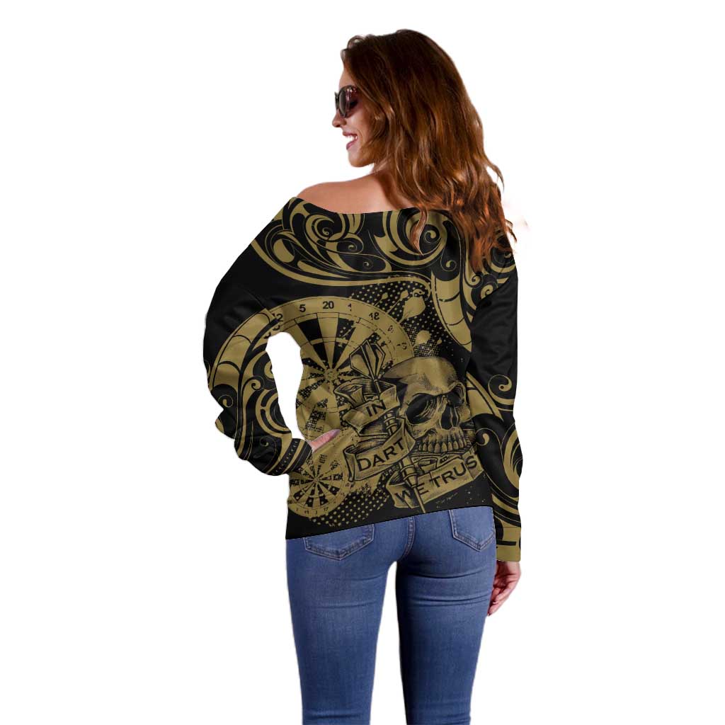 New Zealand Darts Off Shoulder Sweater Skull In Dart We Trust Maori Pattern - Aussie Hoodie