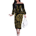 New Zealand Darts Off The Shoulder Long Sleeve Dress Skull In Dart We Trust Maori Pattern - Aussie Hoodie