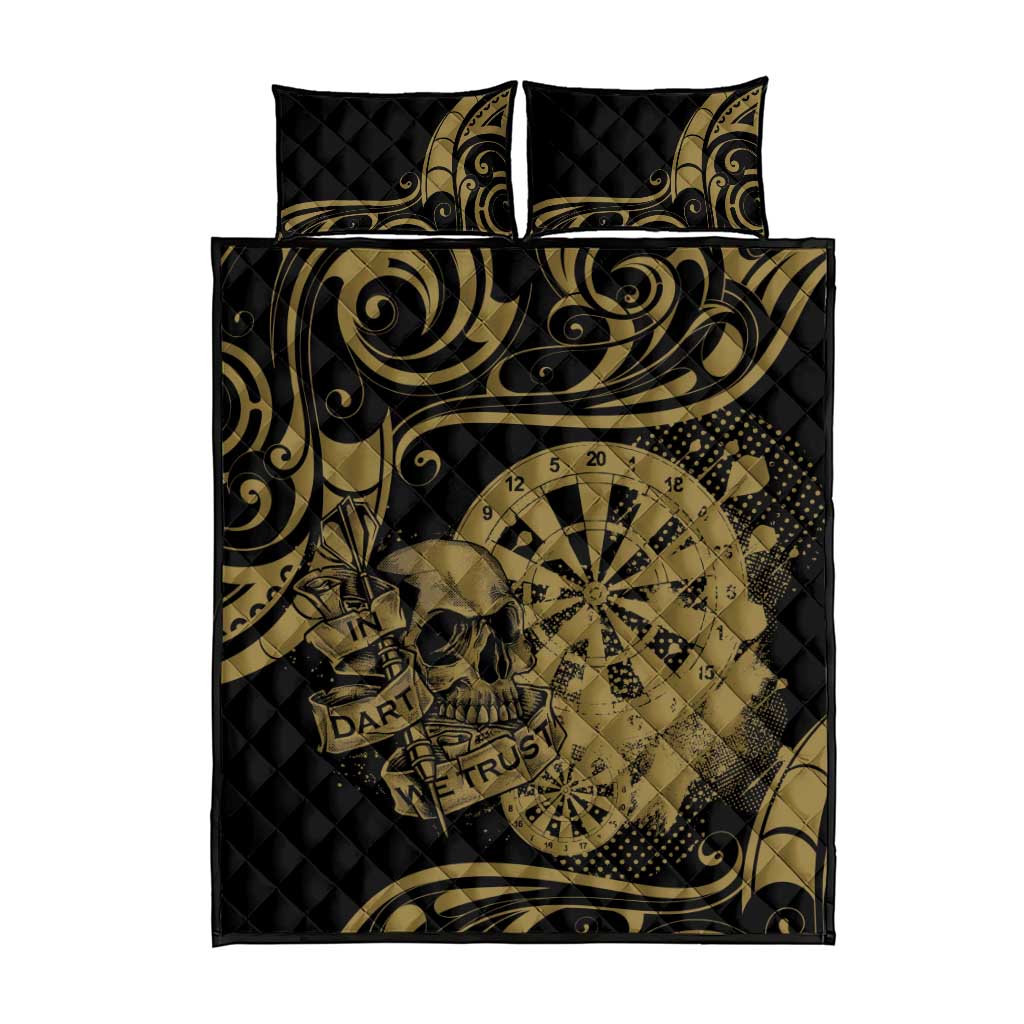 New Zealand Darts Quilt Bed Set Skull In Dart We Trust Maori Pattern - Aussie Hoodie
