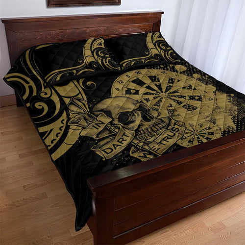 New Zealand Darts Quilt Bed Set Skull In Dart We Trust Maori Pattern - Aussie Hoodie
