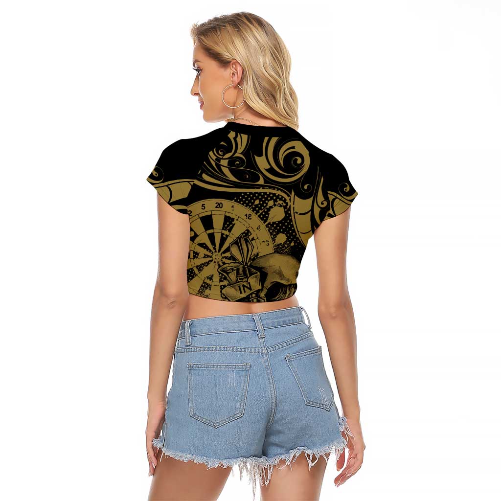 New Zealand Darts Raglan Cropped T Shirt Skull In Dart We Trust Maori Pattern - Aussie Hoodie