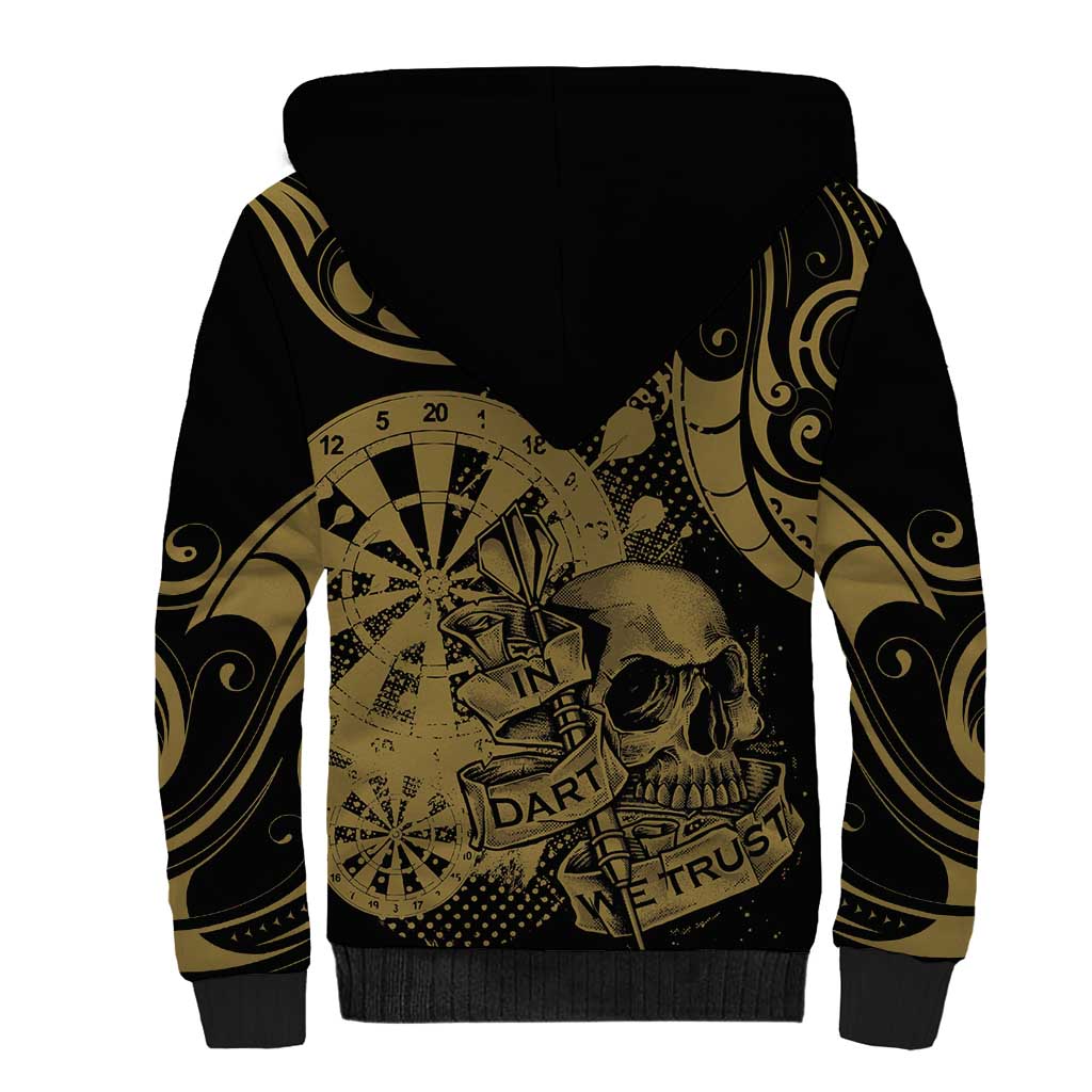 New Zealand Darts Sherpa Hoodie Skull In Dart We Trust Maori Pattern - Aussie Hoodie