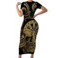 New Zealand Darts Short Sleeve Bodycon Dress Skull In Dart We Trust Maori Pattern - Aussie Hoodie