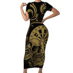 New Zealand Darts Short Sleeve Bodycon Dress Skull In Dart We Trust Maori Pattern - Aussie Hoodie